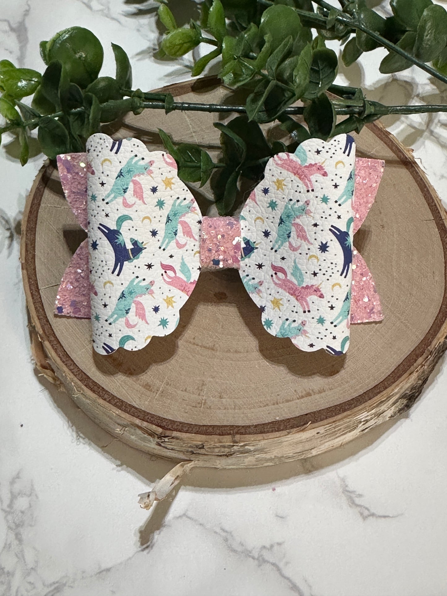 Unicorns on Pink Glitter Hairbow