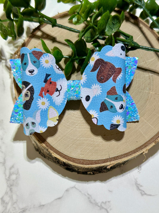 Dogs on Blue Hairbow