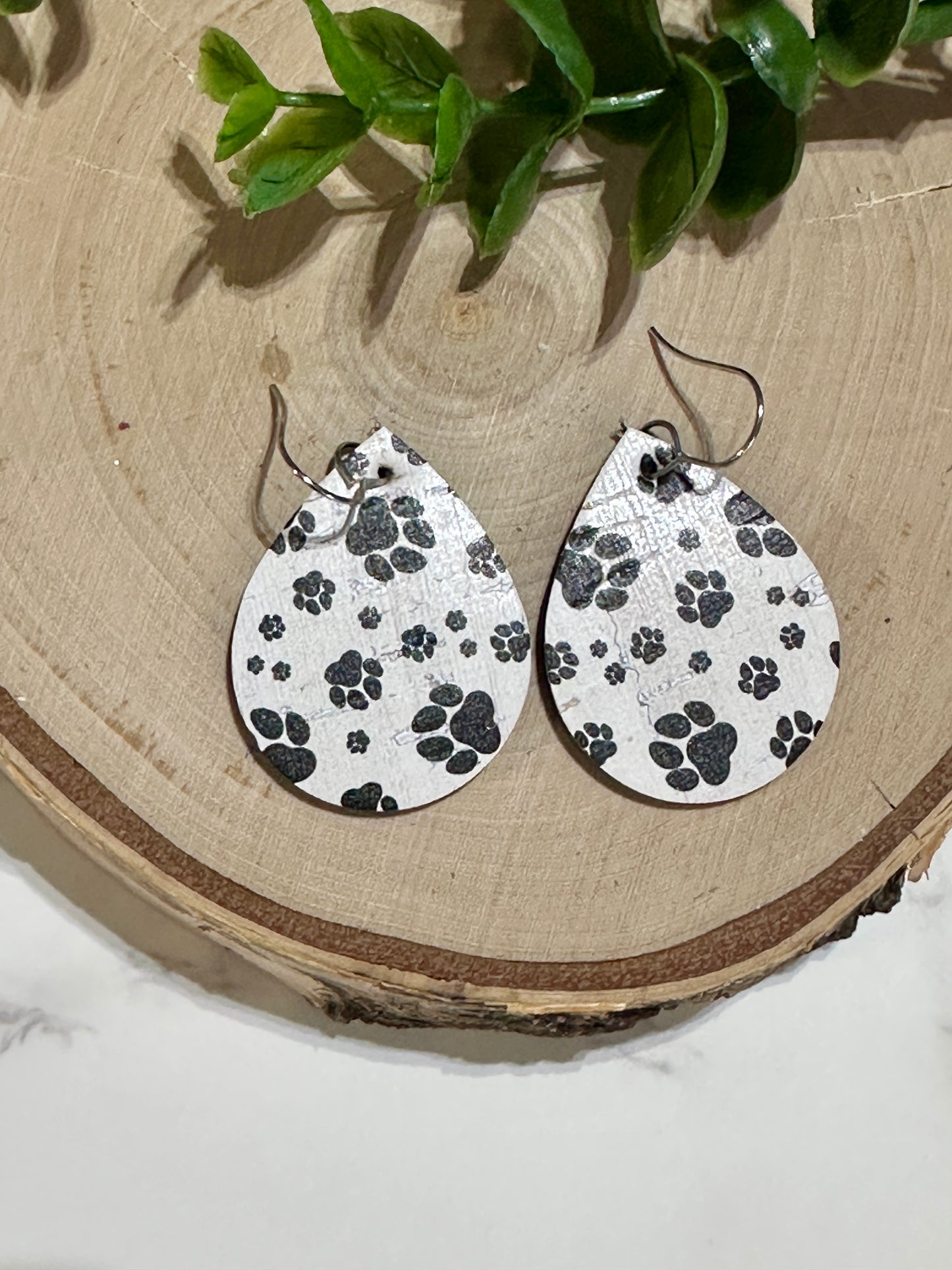 Small Teardrop Earrings - Black Paw Prints
