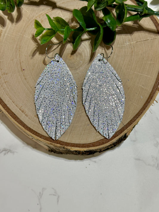 Fringe Pedal Earrings - White Silver Sparkle