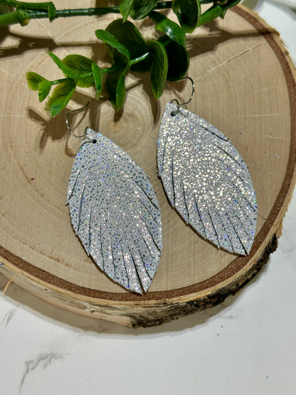 Fringe Pedal Earrings - White Silver Sparkle