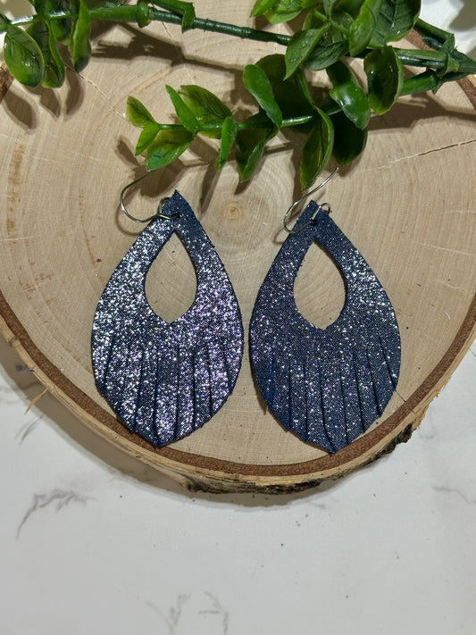 Open Pedal Fringe Earrings - Navy Sparkle