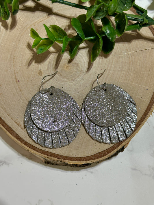 Double Circle Fringe Earrings - Taupe Sparkle