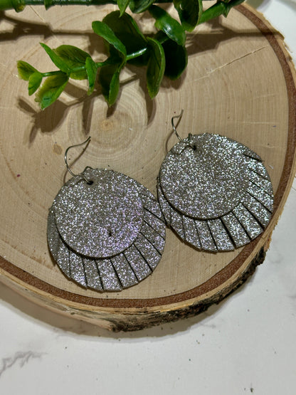 Double Circle Fringe Earrings - Taupe Sparkle
