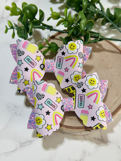 Back to School Bow - Rainbow/Flower
