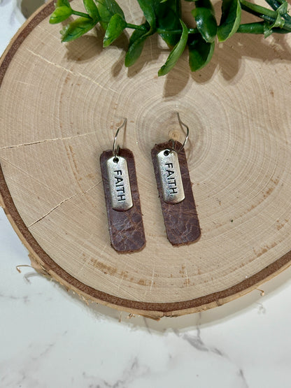 Small Rectangle/Charm Earrings - Brown/Faith