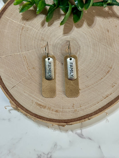 Small Rectangle/Charm Earrings - Tan/Family