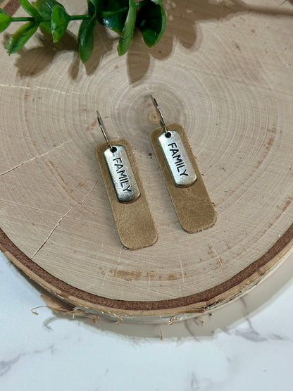 Small Rectangle/Charm Earrings - Tan/Family