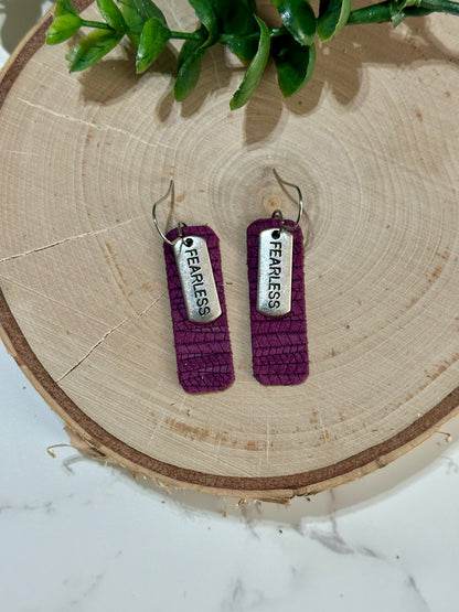 Small Rectangle/Charm Earrings - Plum/Fearless
