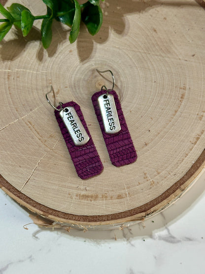 Small Rectangle/Charm Earrings - Plum/Fearless