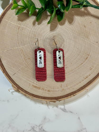 Small Rectangle/Charm Earrings - Red/Love