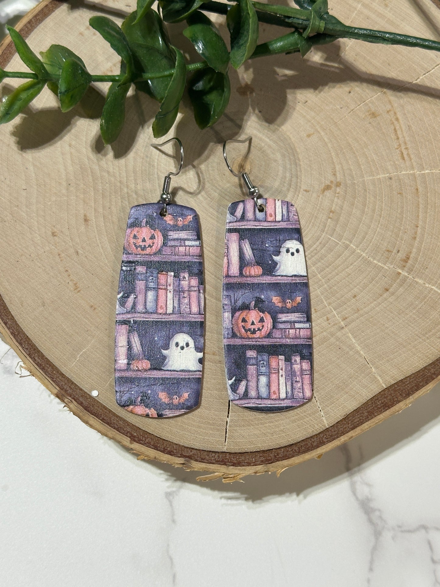 Bar Earrings - Halloween Books on a Shelf