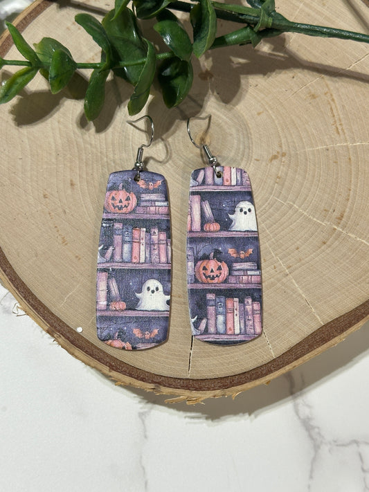Bar Earrings - Halloween Books on a Shelf