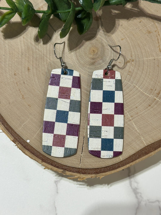 Bar Earrings - Fall Checkered