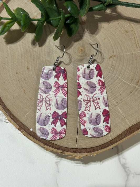 Bar Earrings - Baseball and Bows