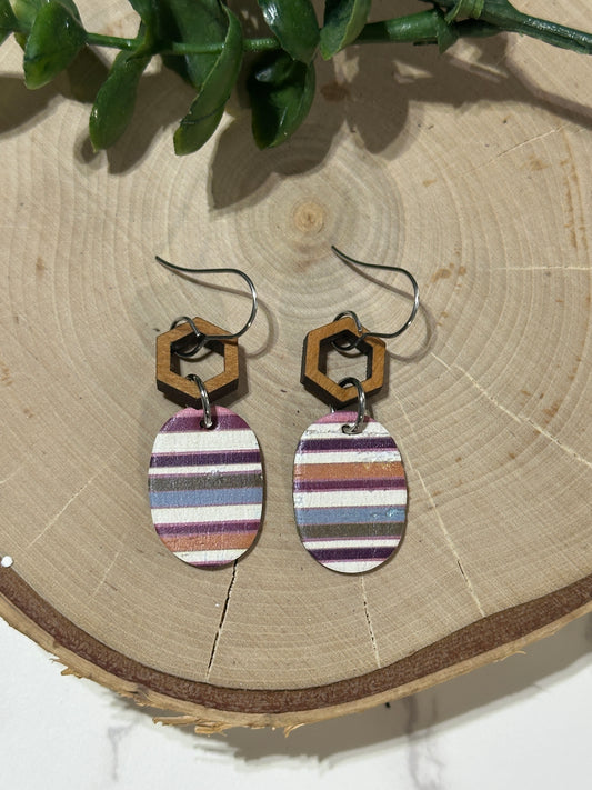 Mini Oval/Connector Earrings - Fall Stripes
