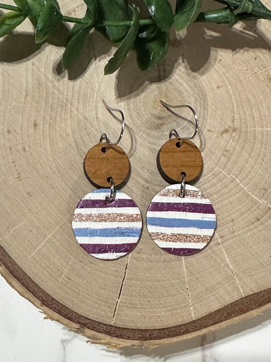 Small Circle/Connector Earrings - Fall Stripes