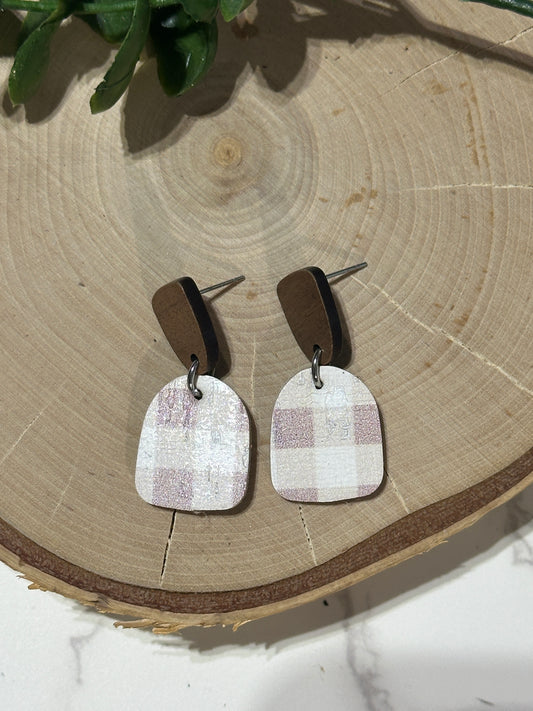 Mini Closed Arch/Connector Earrings - Pink/Mauve Checkered
