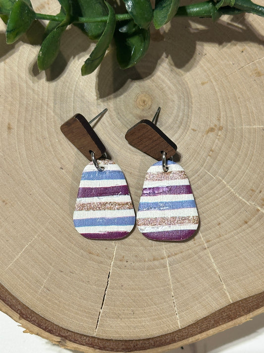 Mini Rounded Triangle/Connector Earrings - Fall Stripes