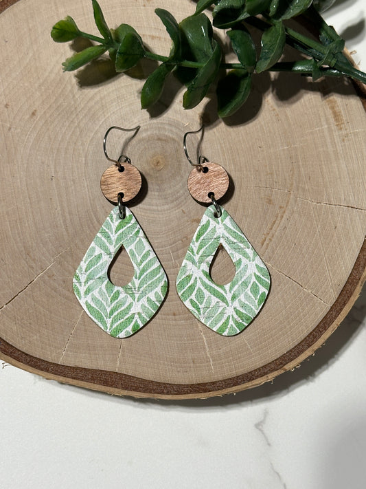 Open Teardrop/Connector Earrings - Green Dashes