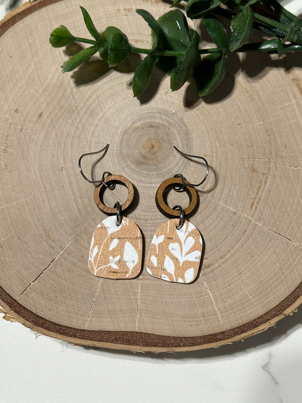 Mini Closed Arch/Connector Earrings - Floral Mustard