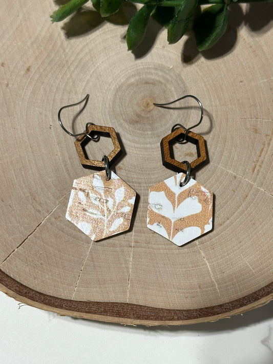 Hexagon/Connector Earrings - Floral Mustard