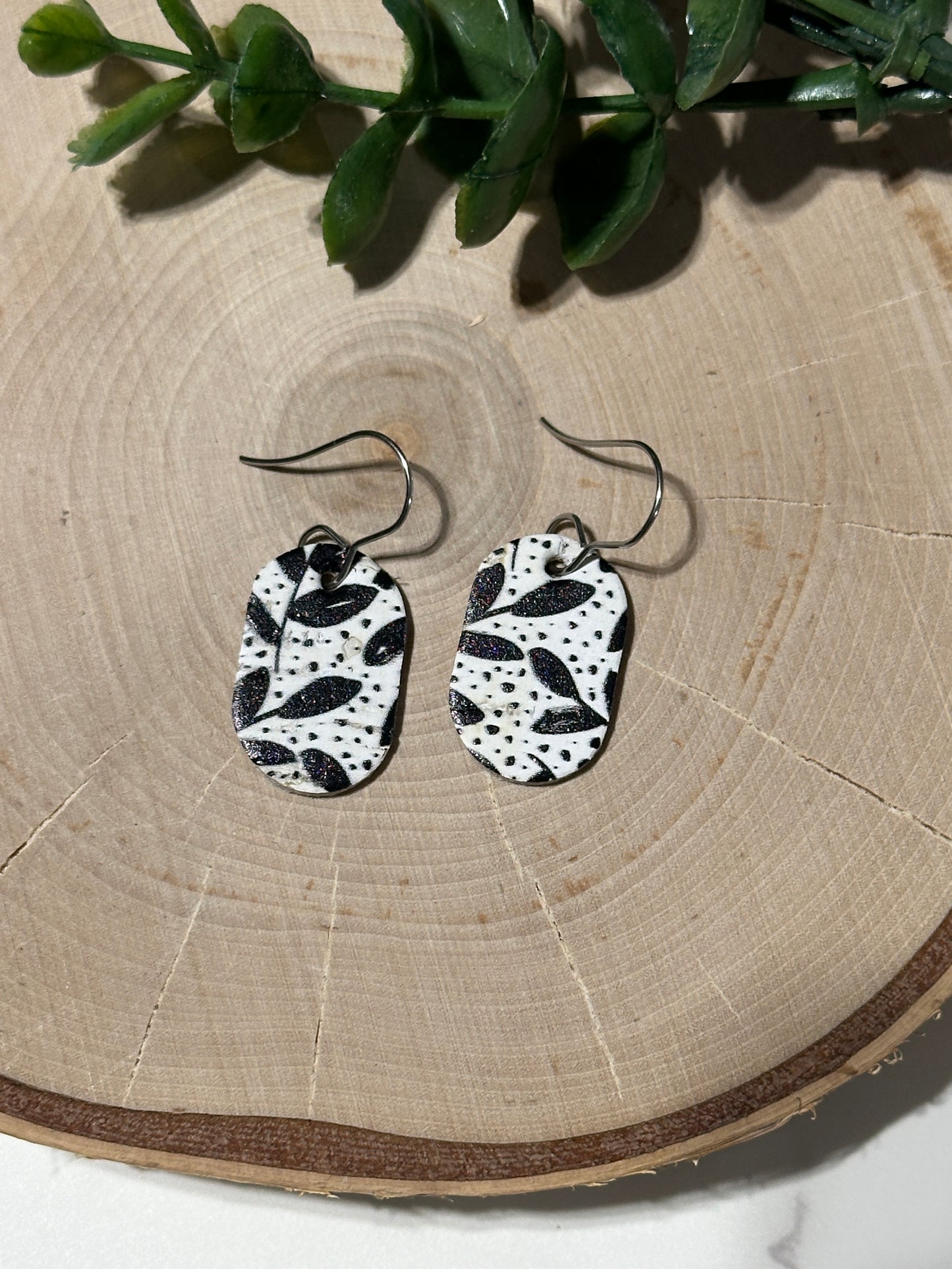 Mini Oval Earrings - Black Floral
