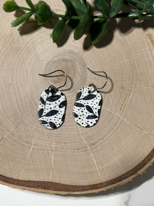 Mini Oval Earrings - Black Floral