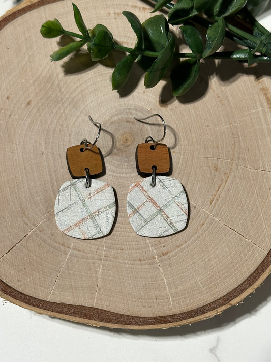 Mini Rounded Squares/Connector Earrings - Neutral Weave