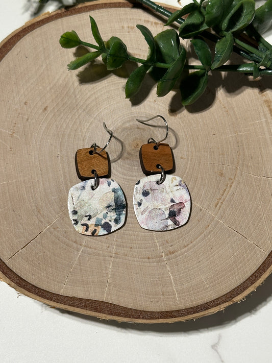Mini Rounded Square/Connector Earrings - Watercolor