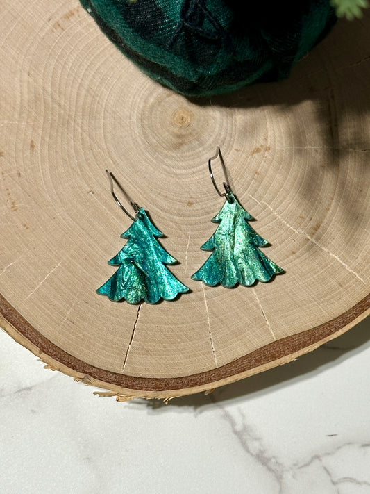Forest Green Sparkle Tree Earrings