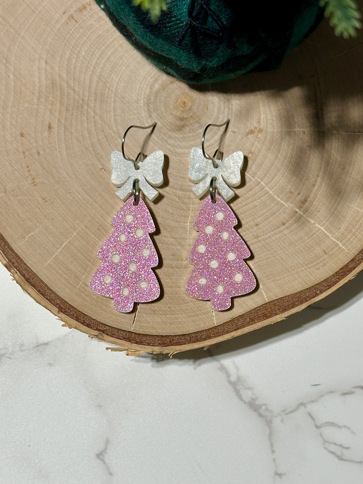 Vintage Pink Tree/Bow Earrings