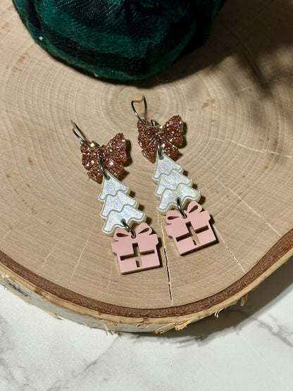 Triple Layer Earrings - Pearl/Rose Vintage Trees