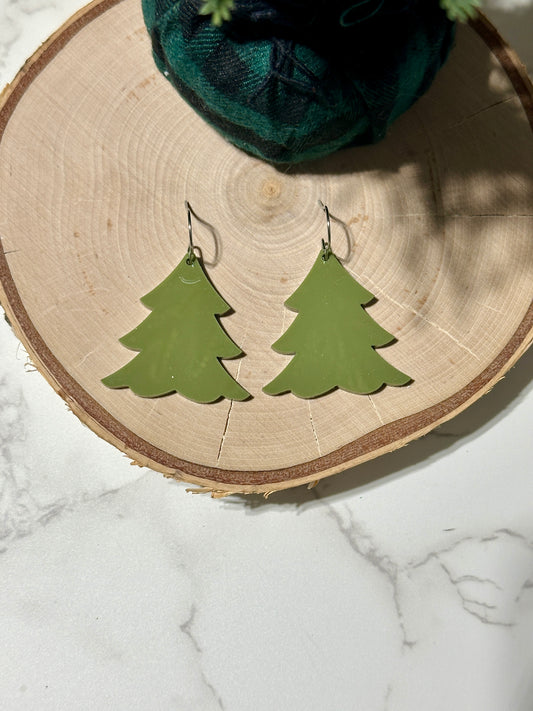 Muted Olive Green Tree Earrings
