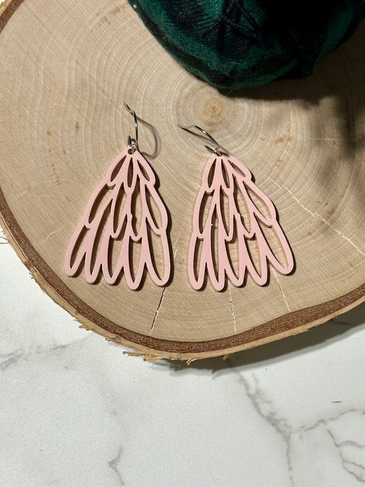 Pink Hand Drawn Tree Earrings