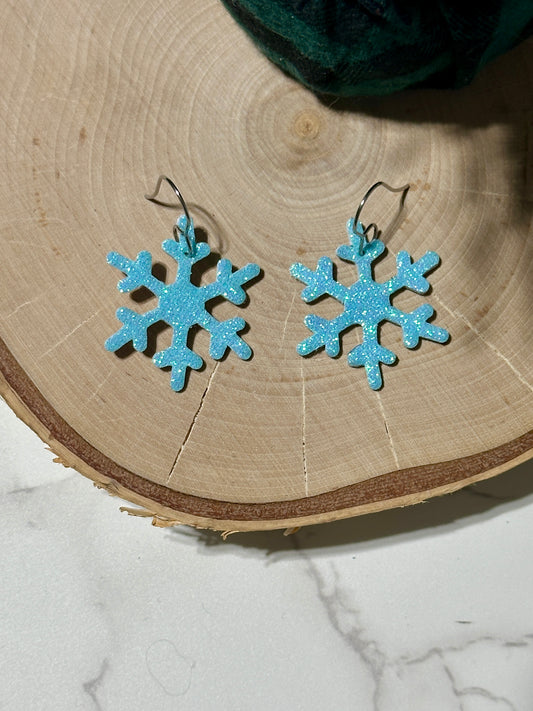 Snowflake Earrings - Light Blue Glitter