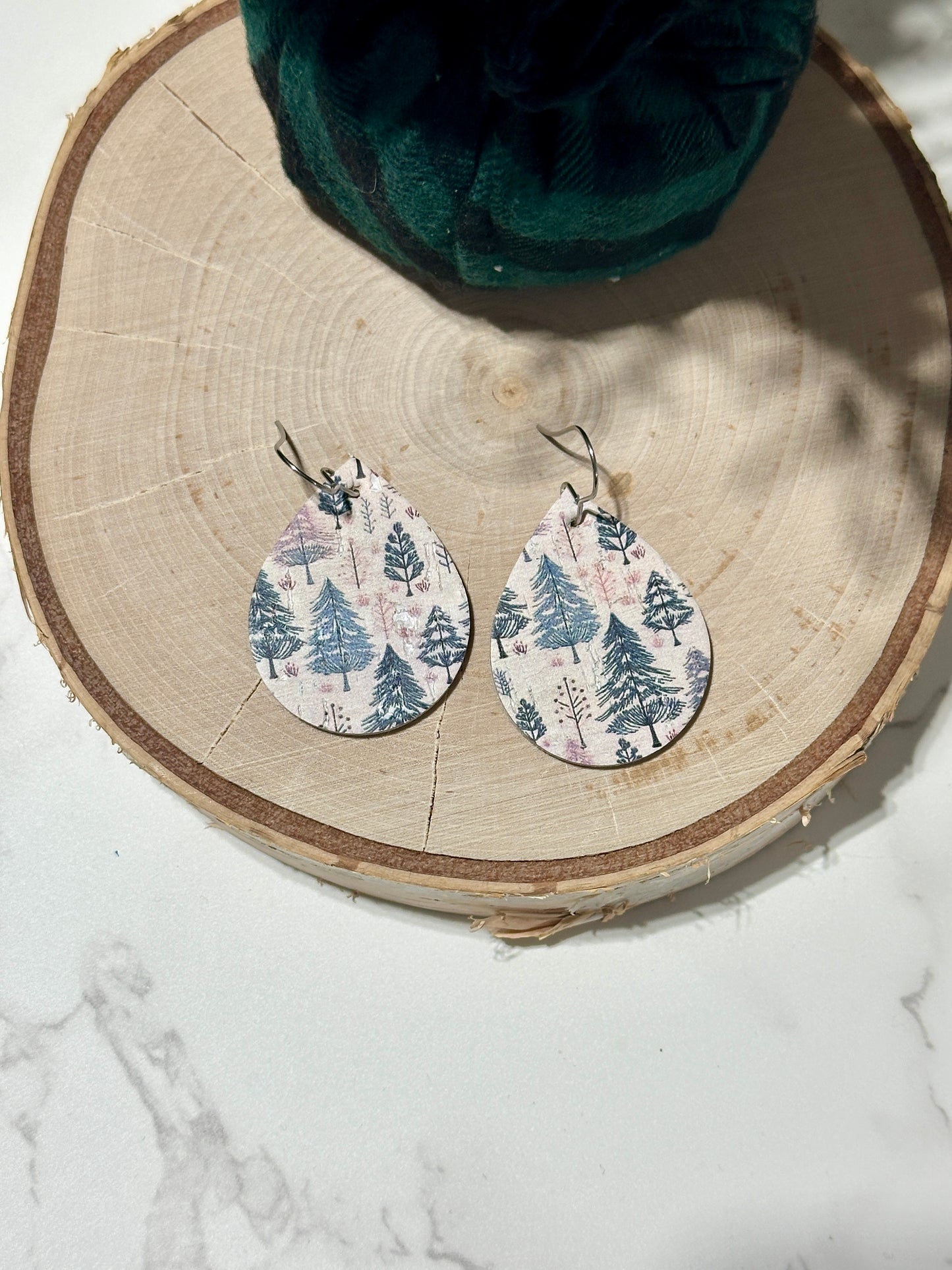 Small Teardrop Earrings - Pinkish Winter Forest