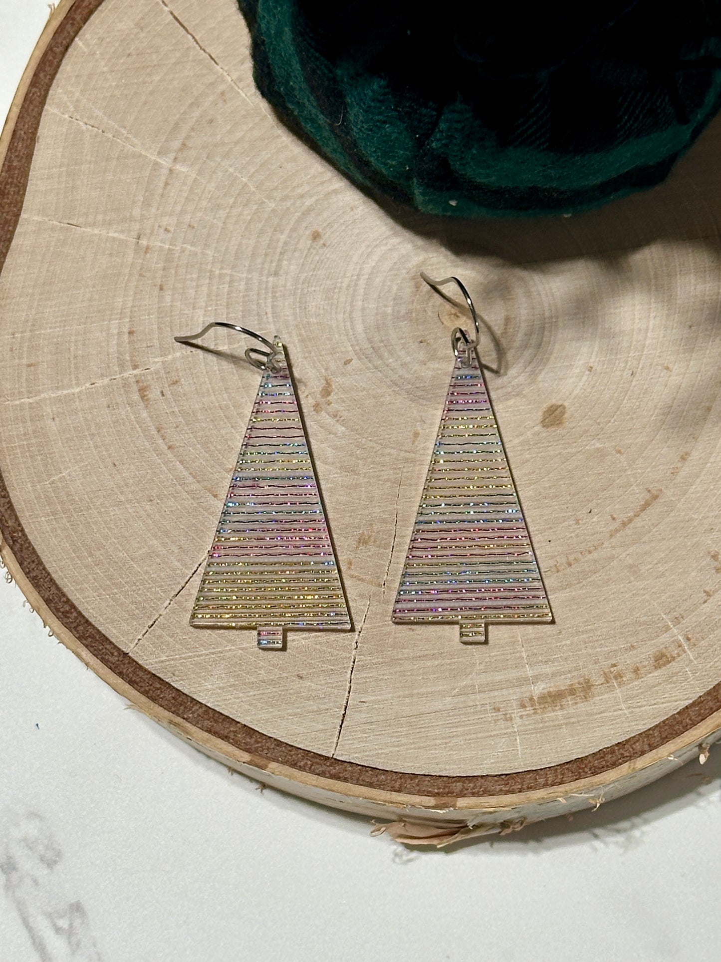 Colorful Tinsel Pencil Tree Earrings