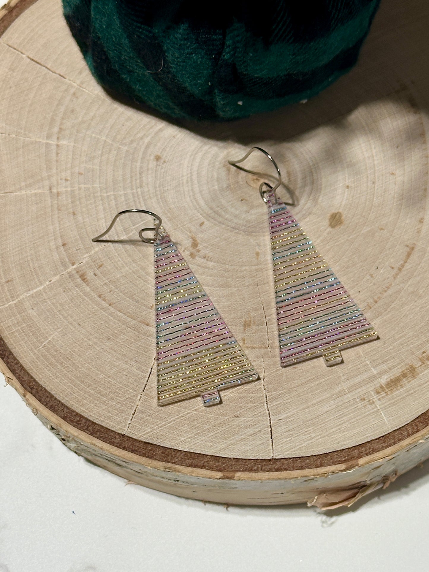 Colorful Tinsel Pencil Tree Earrings