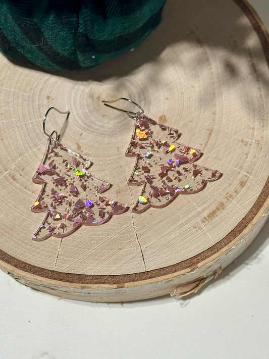Pink Speckled Tree Earrings