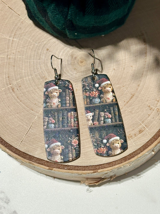 Bar Earrings - Christmas Bookshelf