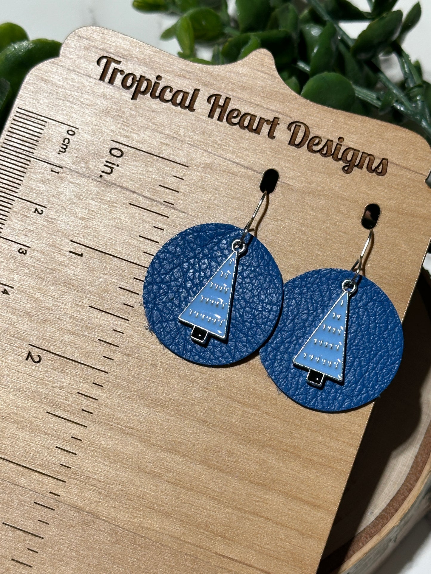 Blue Tree/Blue Circle Earrings