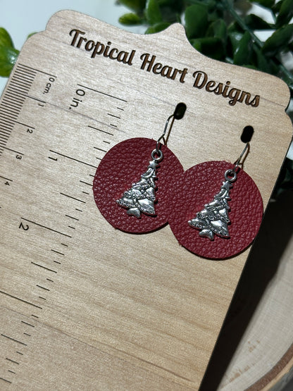 Silver Tree/Red Circle Earrings