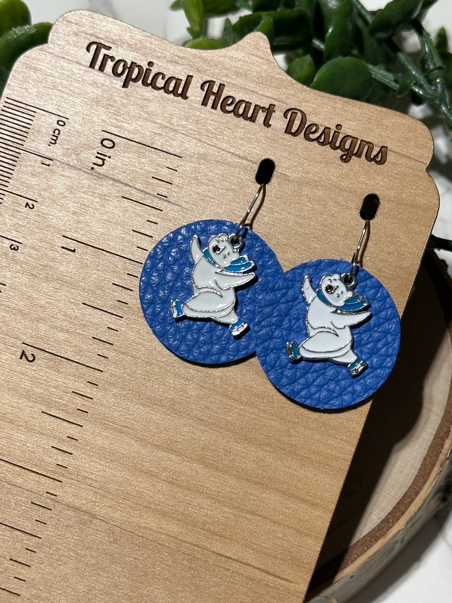 Polar Bear/Blue Circle Earrings