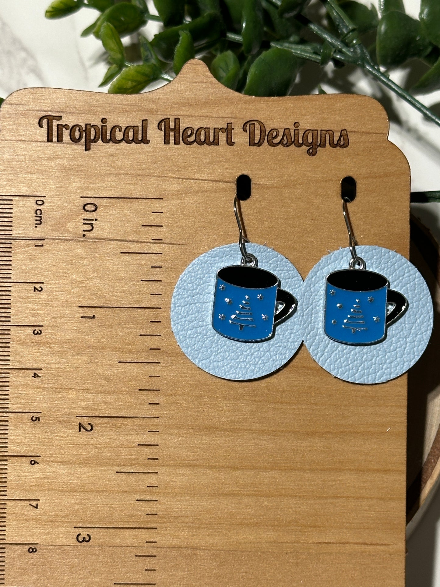 Blue Tree Mug/Light Blue Circle Earrings