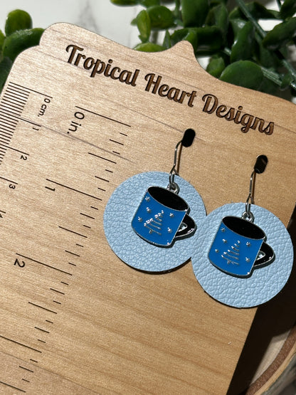 Blue Tree Mug/Light Blue Circle Earrings