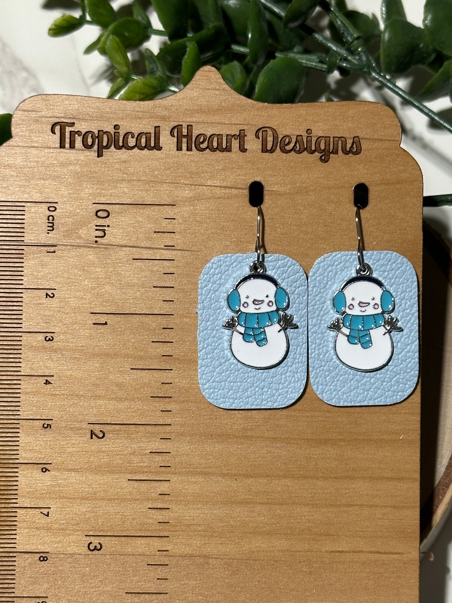 Snowman/Light Blue Rectangle Earrings
