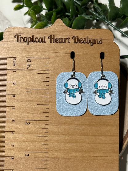 Snowman/Light Blue Rectangle Earrings
