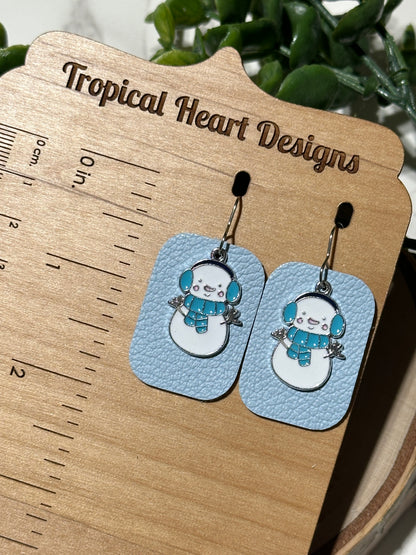 Snowman/Light Blue Rectangle Earrings