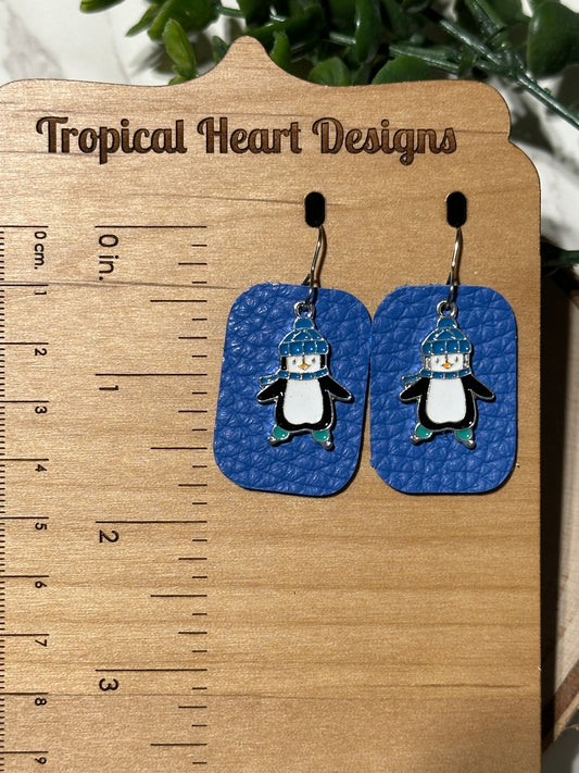 Penguin/Blue Rectangle Earrings